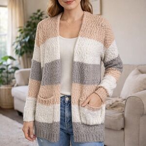 Altard State Striped Cardigan Sweater Womens S/M Knit Open Front Pockets